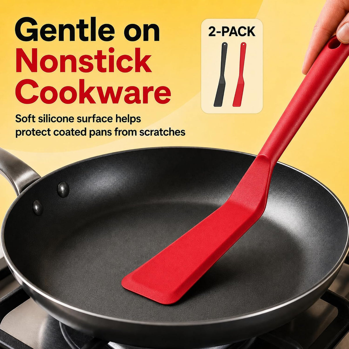 Eggssentials Pack of 2, Egg Spatula - Non-Stick, High Heat Resistant Kitchen Tools for Panckes, Eggs, Baking, Cooking, and Mixing - Red & Black