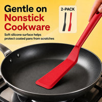 Eggssentials Pack of 2, Egg Spatula - Non-Stick, High Heat Resistant Kitchen Tools for Panckes, Eggs, Baking, Cooking, and Mixing - Red & Black