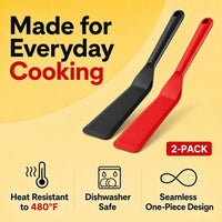 Eggssentials Pack of 2, Egg Spatula - Non-Stick, High Heat Resistant Kitchen Tools for Panckes, Eggs, Baking, Cooking, and Mixing - Red & Black