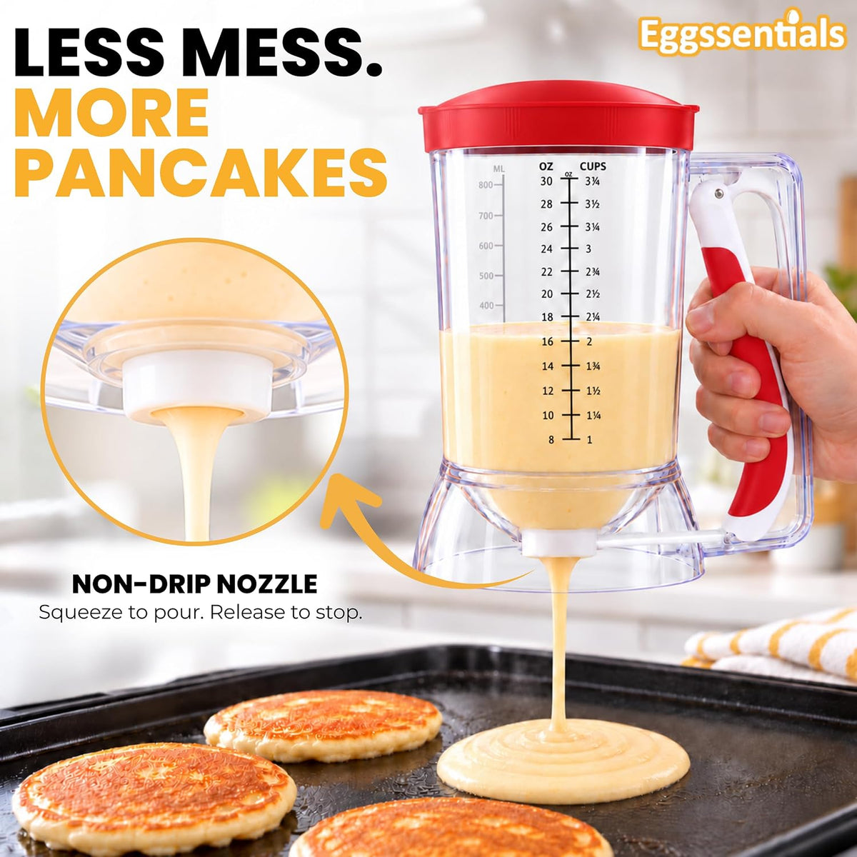 Eggssentials Pancake Batter Dispenser with Squeeze Handle Pancake Dispenser