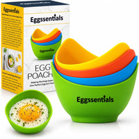 Eggssentials - Poached Egg Cups - Pack of 4 - BPA Free Silicone Egg Poacher Cups - Nonstick Poached Egg Cooker for Microwave, Stovetop, Baking – Easy to Clean Poaching Pods for Perfect Eggs