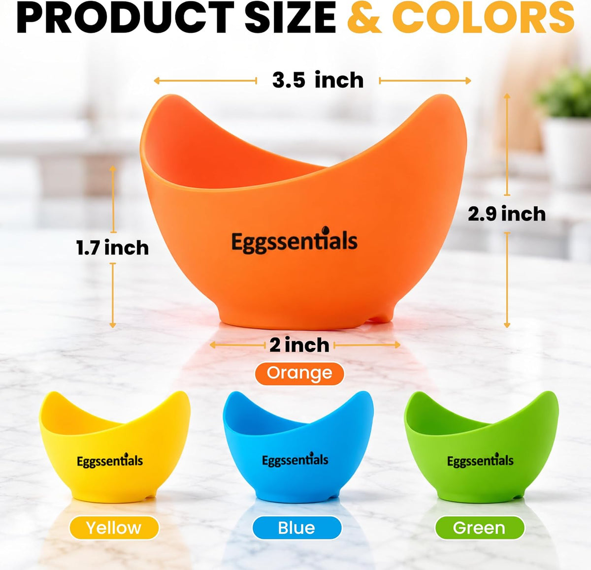 Eggssentials - Poached Egg Cups - Pack of 4 - BPA Free Silicone Egg Poacher Cups - Nonstick Poached Egg Cooker for Microwave, Stovetop, Baking – Easy to Clean Poaching Pods for Perfect Eggs