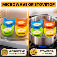 Eggssentials - Poached Egg Cups - Pack of 4 - BPA Free Silicone Egg Poacher Cups - Nonstick Poached Egg Cooker for Microwave, Stovetop, Baking – Easy to Clean Poaching Pods for Perfect Eggs