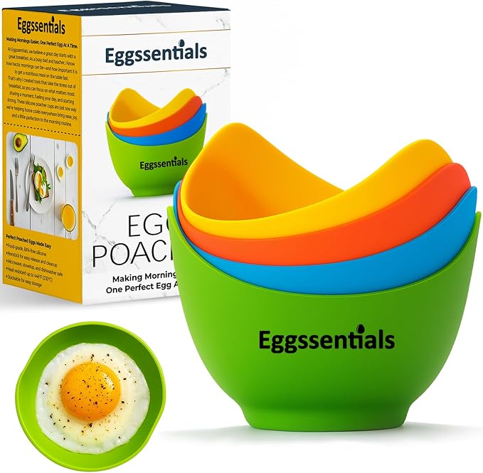 Egg Poacher - Eggssentials Poached Egg Maker, Stainless Steel Egg Poaching Pan, Poached Eggs Cooker Food Grade Safe PFOA Free with Spatula.