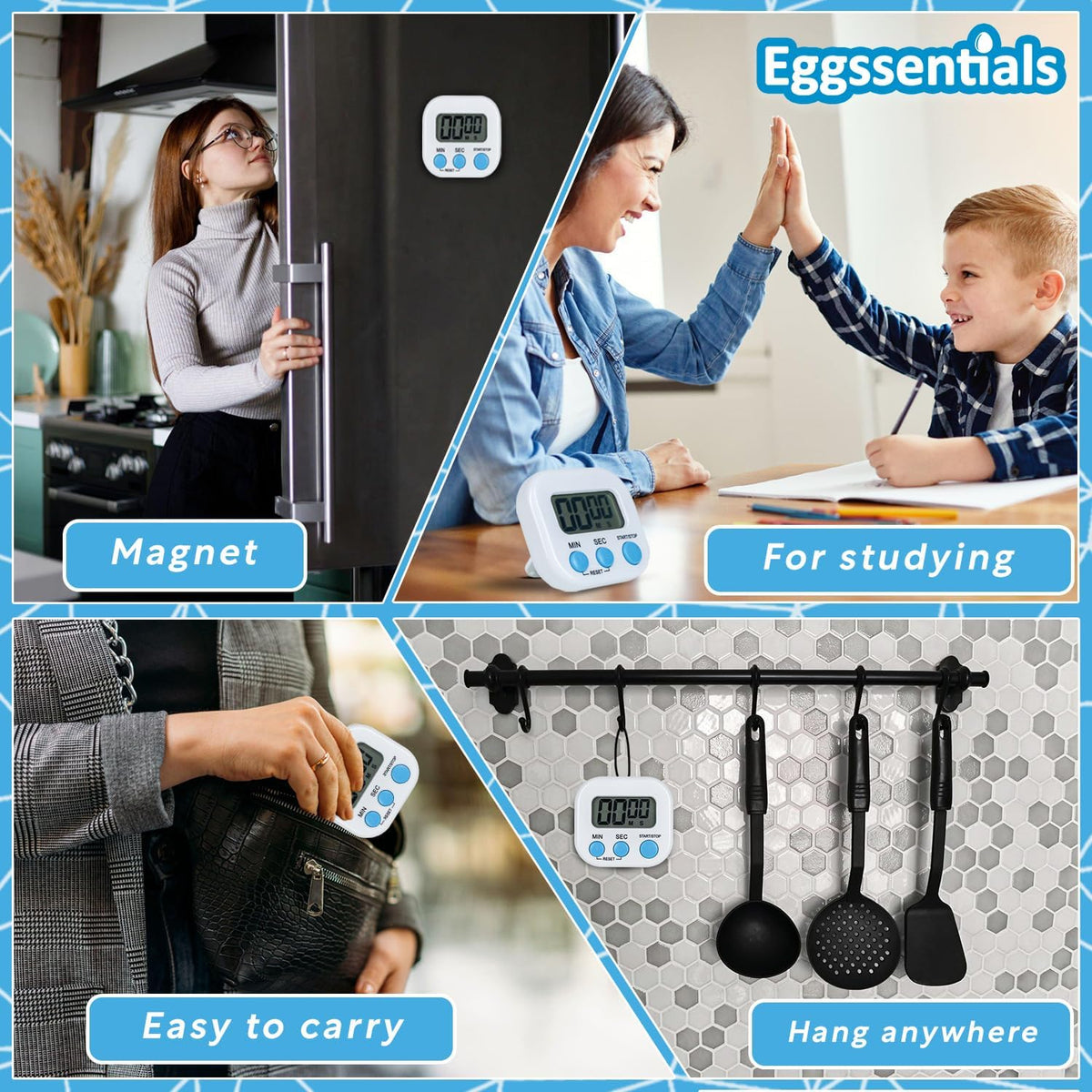 Kitchen Timers for Cooking and Baking with Big Digital Numbers and Loud Alarm Used in Cooking, Classroom, and Office.