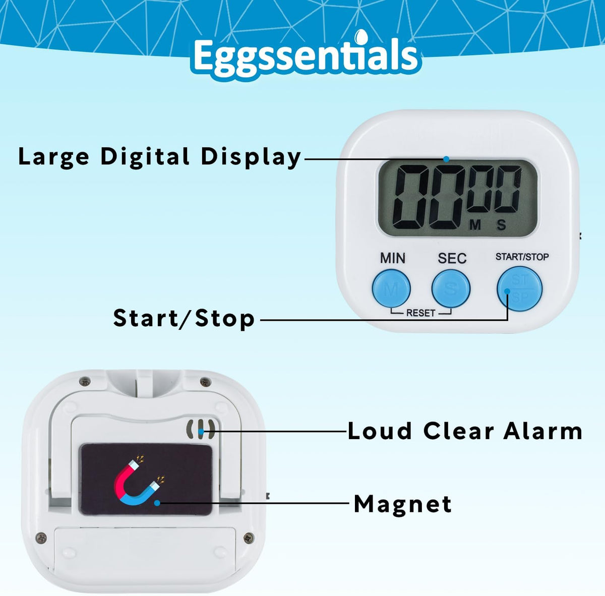 Kitchen Timers for Cooking and Baking with Big Digital Numbers and Loud Alarm Used in Cooking, Classroom, and Office.