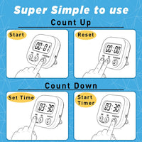 Kitchen Timers for Cooking and Baking with Big Digital Numbers and Loud Alarm Used in Cooking, Classroom, and Office.