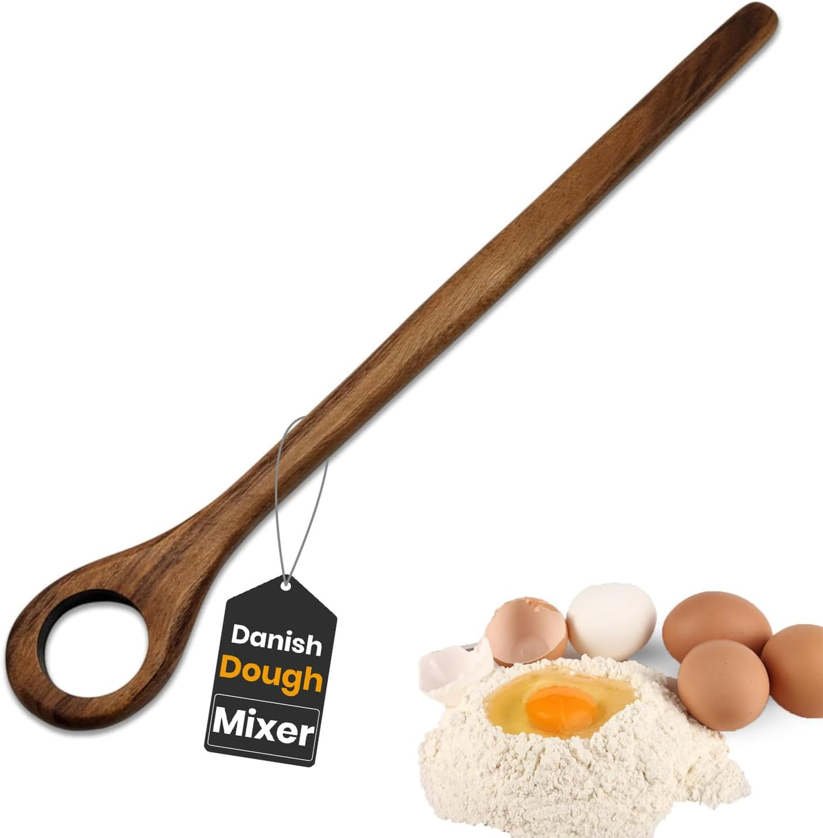 Natural Wooden Dough Whisk for Sourdough Bread Baking – Danish Dough Whisk, Bread Whisk Mixing Tool for Dough & Batter – Sourdough Tools, Bread Making Supplies