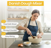 Natural Wooden Dough Whisk for Sourdough Bread Baking – Danish Dough Whisk, Bread Whisk Mixing Tool for Dough & Batter – Sourdough Tools, Bread Making Supplies