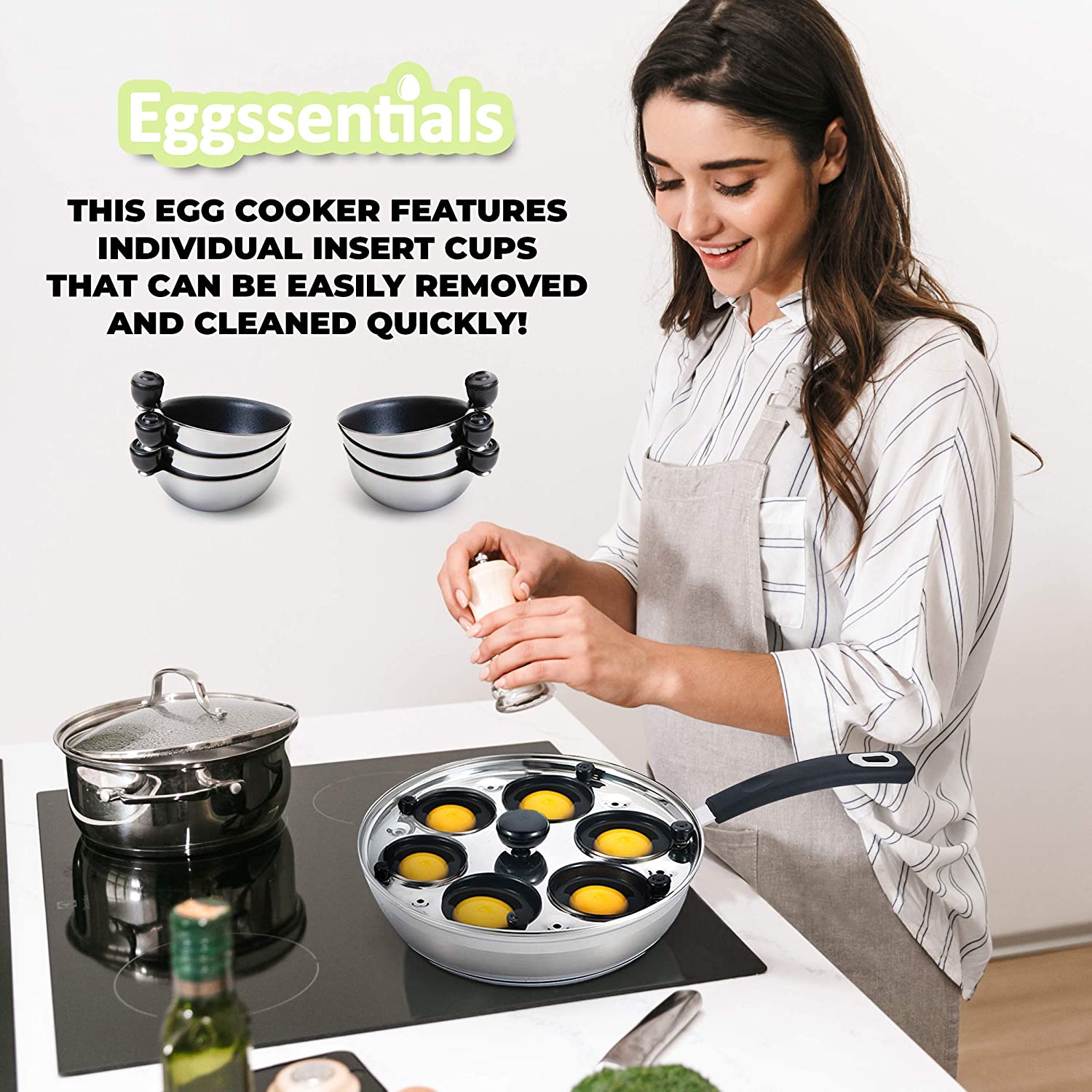 Six Cup Egg Poacher Pan With Extra 6 Cups - Eggssentials